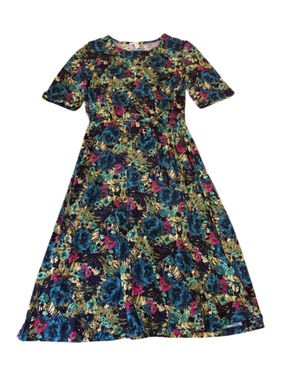 London Style Collection Dress 14 Multi Color Floral Tie Waist